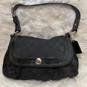 Coach vintage 90s Saddle Soho black fabric signature Hobo bag.